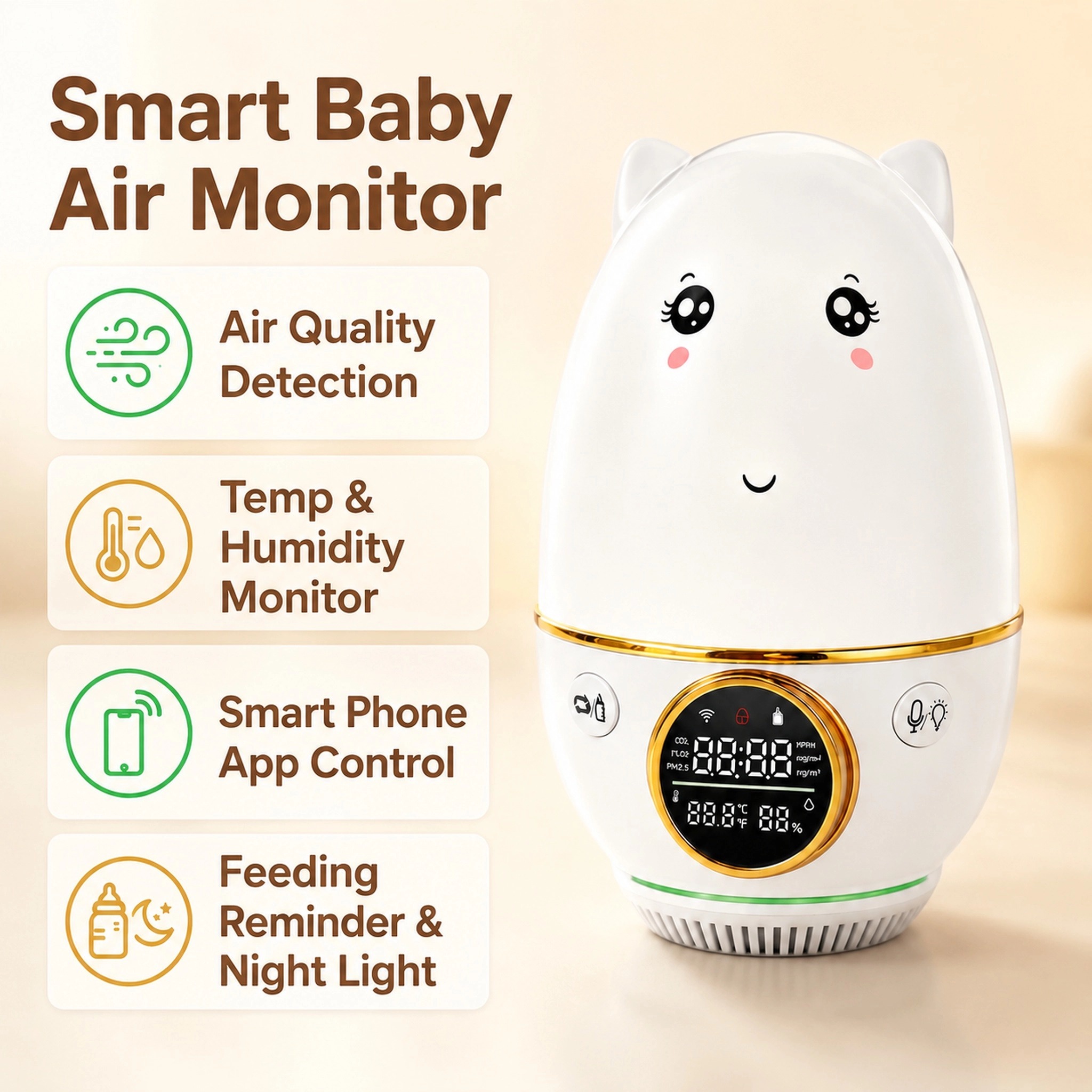 Baby Nursery Co - HoldPeak Baby Monitor CO₂±50ppm Suhu±1 ℃