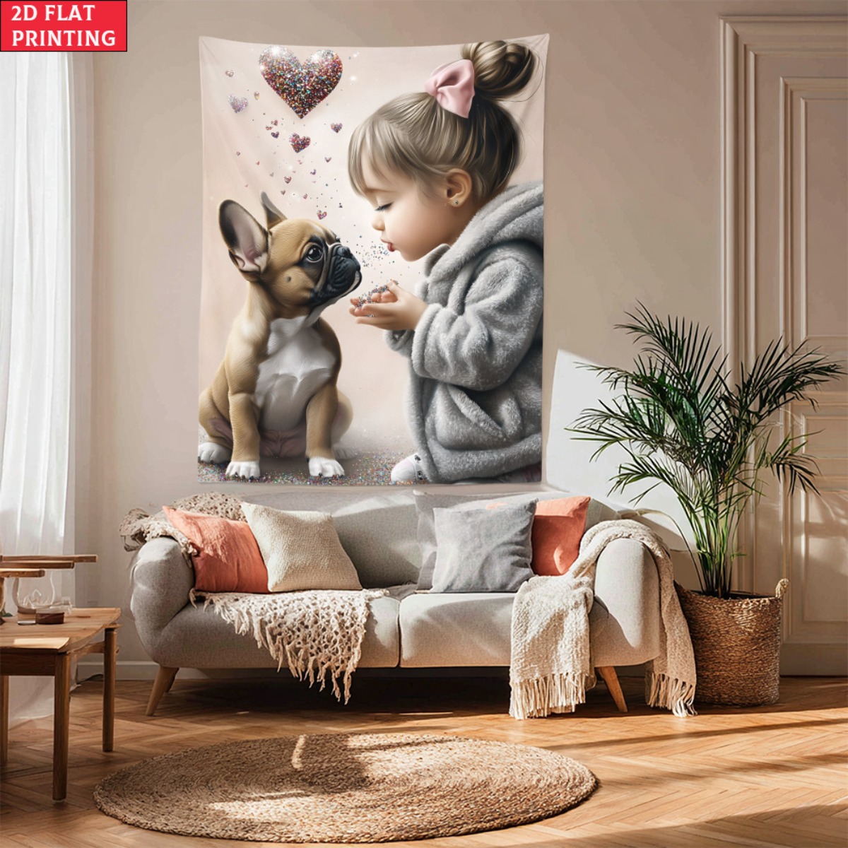Baby Nursery Girl Room - Gadis dengan anak anjing bulldog Prancis,