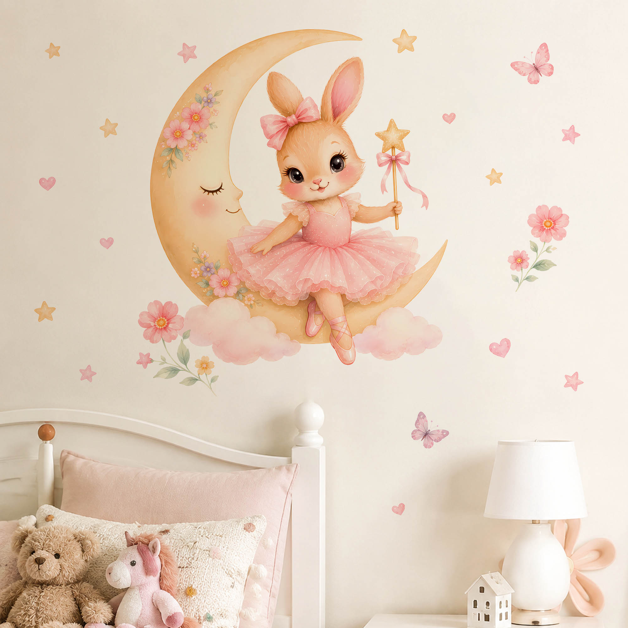 Baby Nursery Girl Room - Stiker Dinding Kelinci Balerina Aquarel Pink
