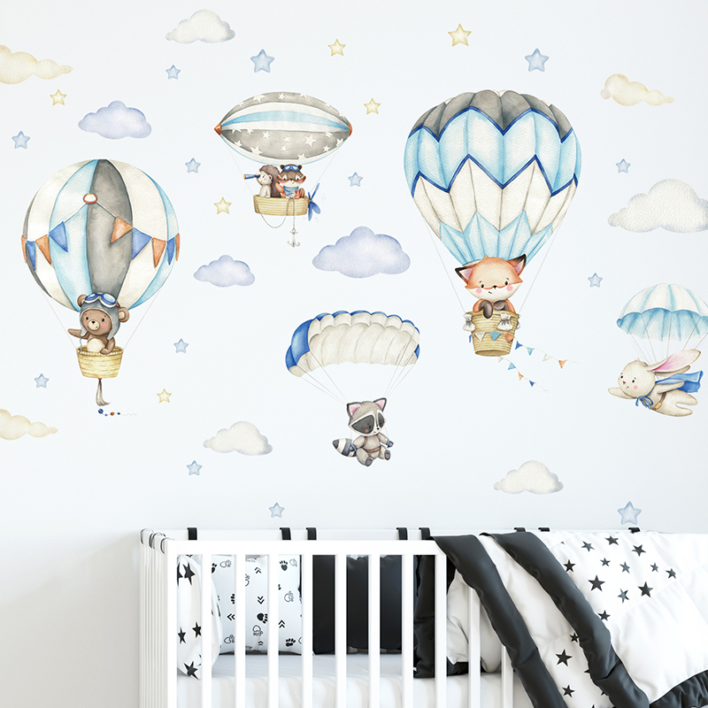 Baby Nursery Home - Stiker dinding balon udara hewan lucu