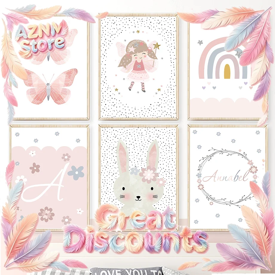 Baby Nursery Girl Room - Lukisan Kanvas Seni Dinding Kelinci Gadis