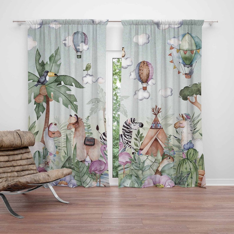 Baby Nursery Curtains - Tirai Kamar Bayi Motif Hewan Safari,