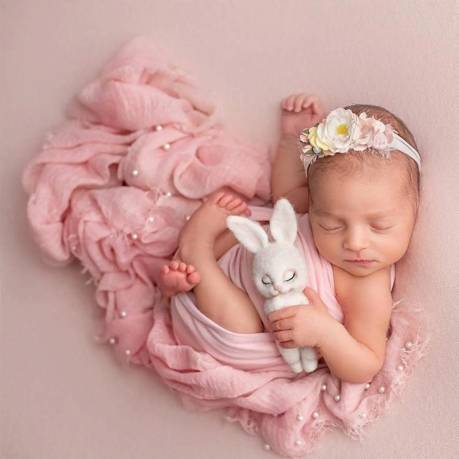 Baby Wrap Stretchy - Bando mutiara bayi, aksesori fotografi bayi