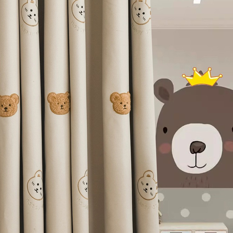 Baby Nursery Curtains - Tirai bordir beruang cokelat kartun Korea,