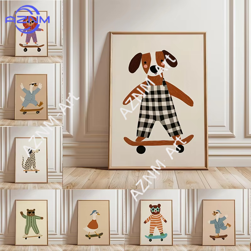 Baby Nursery Home - 1 Buah Poster Skateboard Hewan Lucu