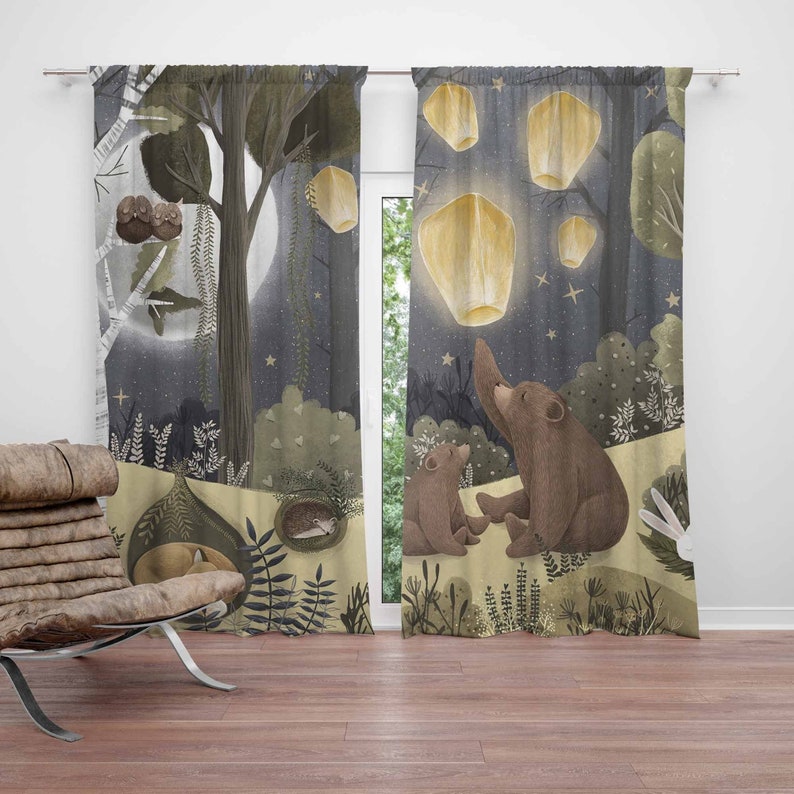 Baby Nursery Curtains - Tirai Kamar Bayi Motif Hutan Beruang