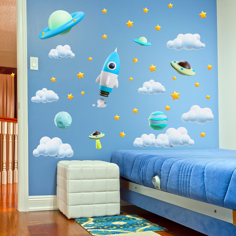 Stiker Dinding UFO Roket Luar  - Baby Nursery Diy ulasan dan harga