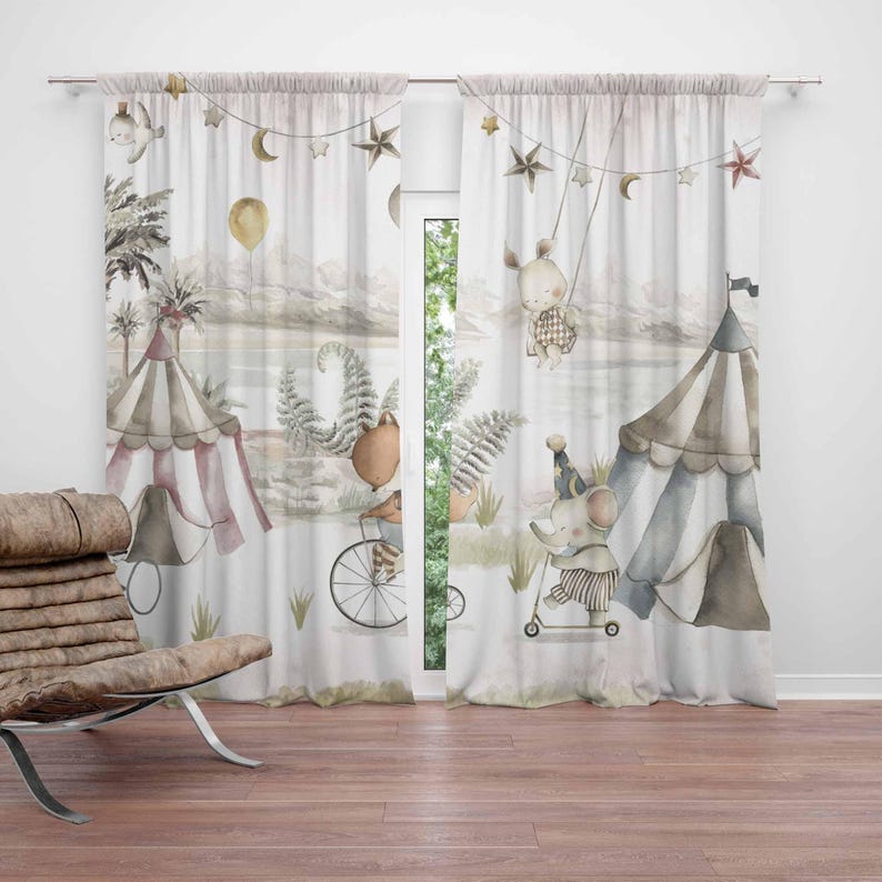 Tirai Hewan Sirkus Tirai Kamar - Baby Nursery Curtains ulasan dan harga