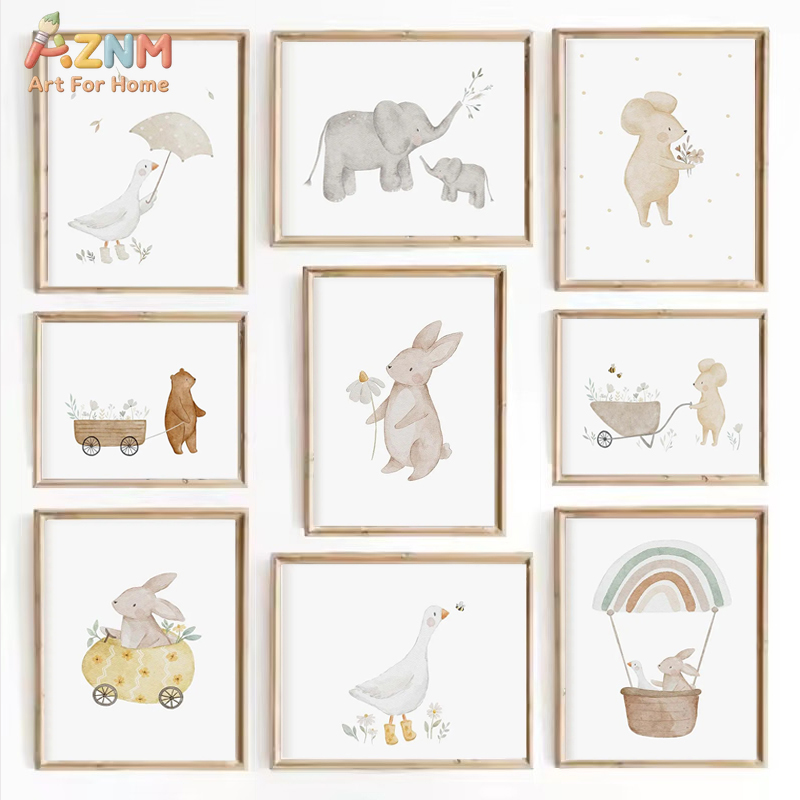 AZNM Lukisan Kanvas Hewan Bayi - Baby Nursery Gender Neutral ulasan dan harga