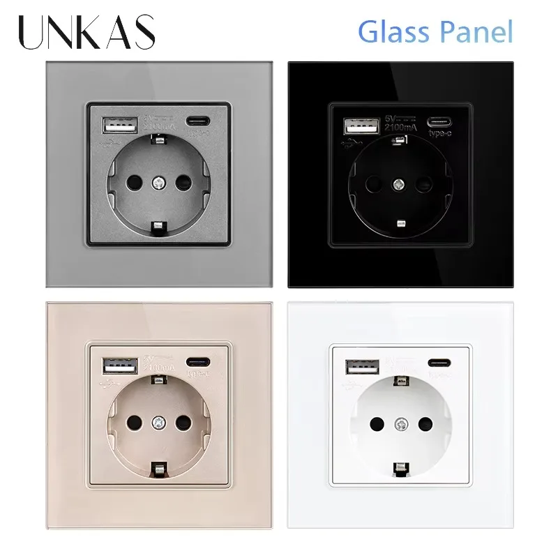 UNKAS Tipe-C USB Panel Kaca Te - Outlet Cover Childproof ulasan dan harga