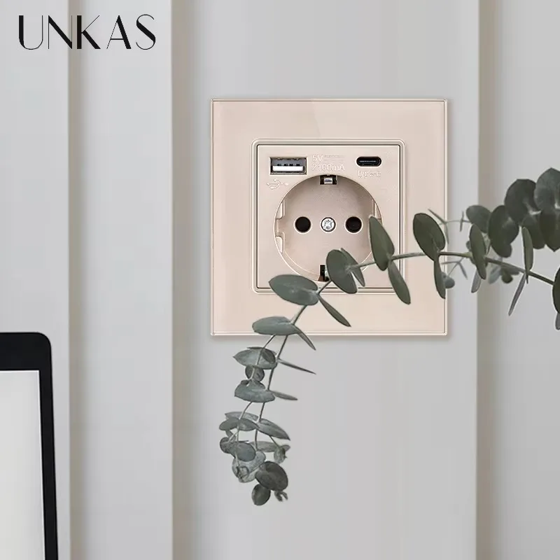 UNKAS Tipe-C USB Panel Kaca Te - Outlet Cover Childproof ulasan dan harga
